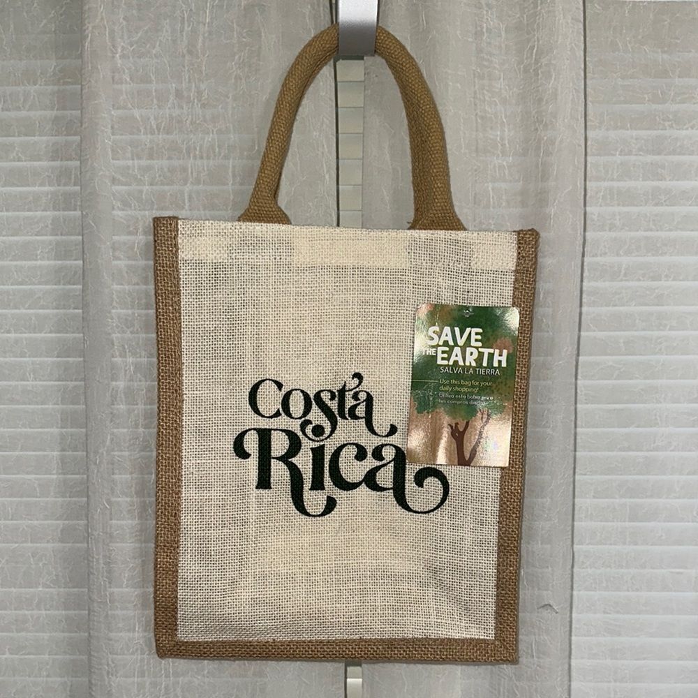 Natural Ivory Tan Green Costa Rica Reusable Burlap Tote